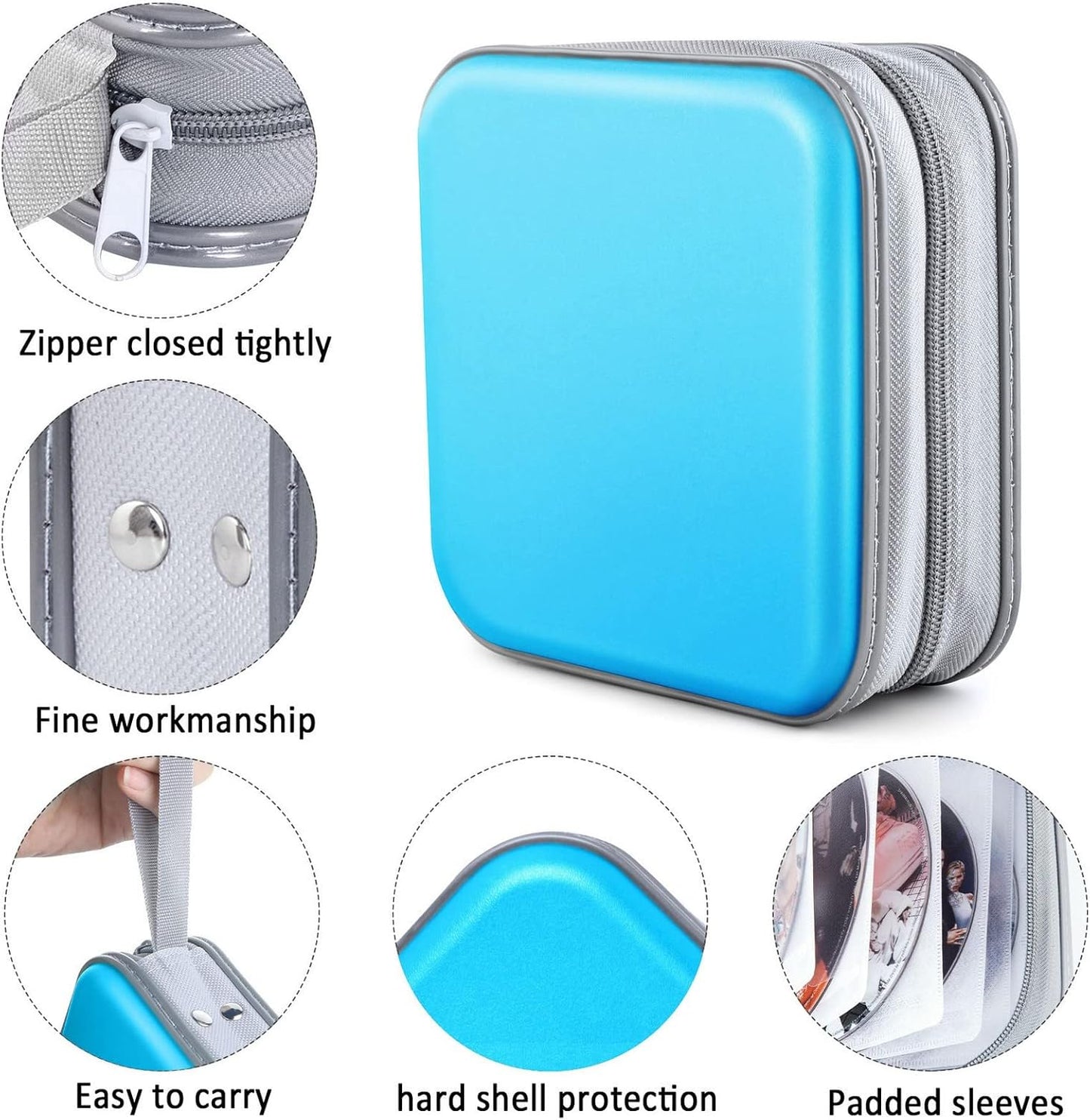 CD Case, Dvds Wallet Holder, CD/DVD Case Wallet 40 Discs Heavy Duty Bag Binder Storage Booklet Album (Sky Blue)