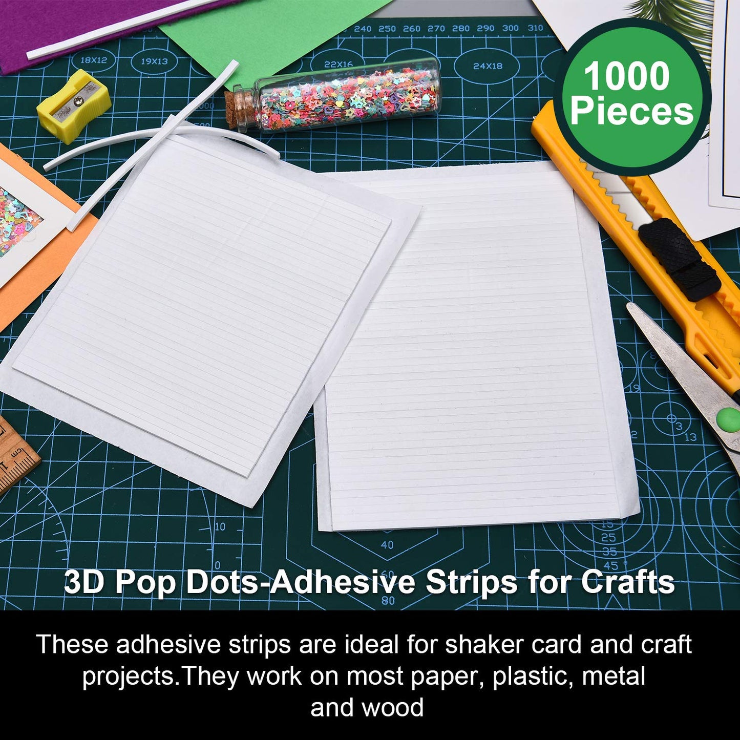 1000 Pieces Foam Sticky Strips Double Sided Dual-Adhesive 3D Foam Tapes Foam Pop Strips Adhesive Mount for Shaker Card Scrapbooking, 20 Sheets (3.9 Inch)