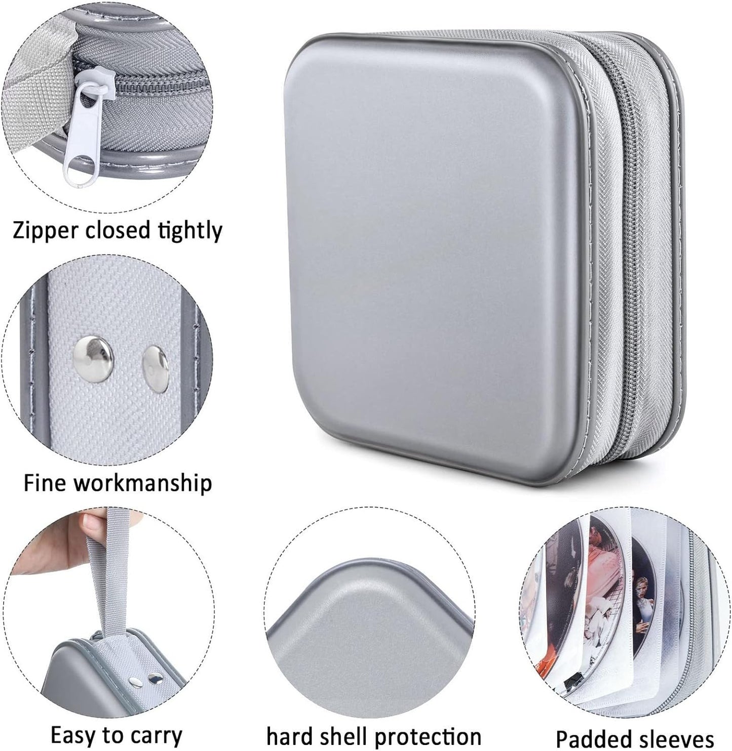 CD Case, Dvds Wallet Holder, CD/DVD Case Wallet 40 Discs Heavy Duty Bag Binder Storage Booklet Album (Silver)