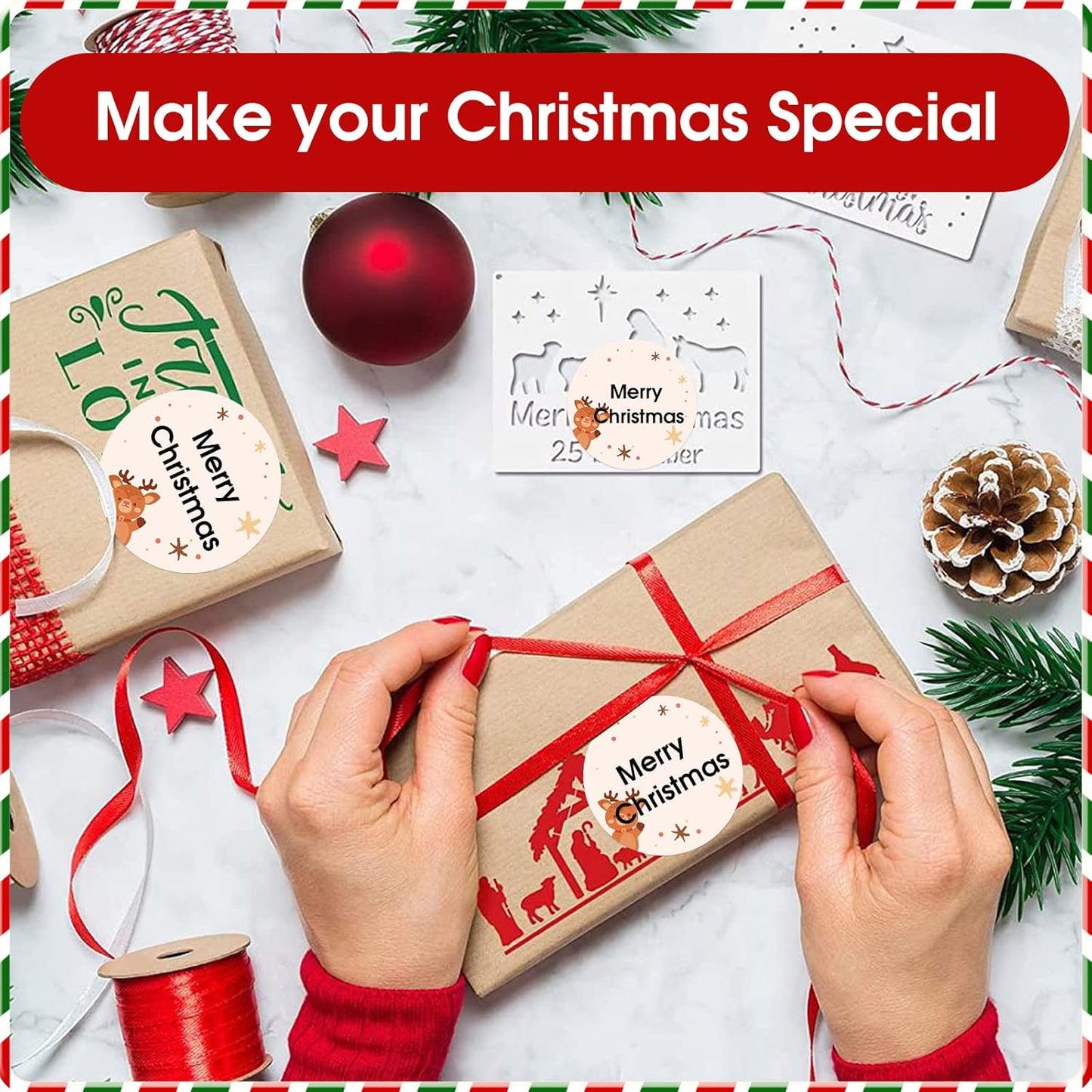 B21 Christmas Labels B1 round Label Tape Christmas Label Maker Tape for Christmas Gift/Party/Mailing, 1.97" X 1.97" (50X50 Mm) 140 Labels/Roll, round Christmas Label Maker Tape