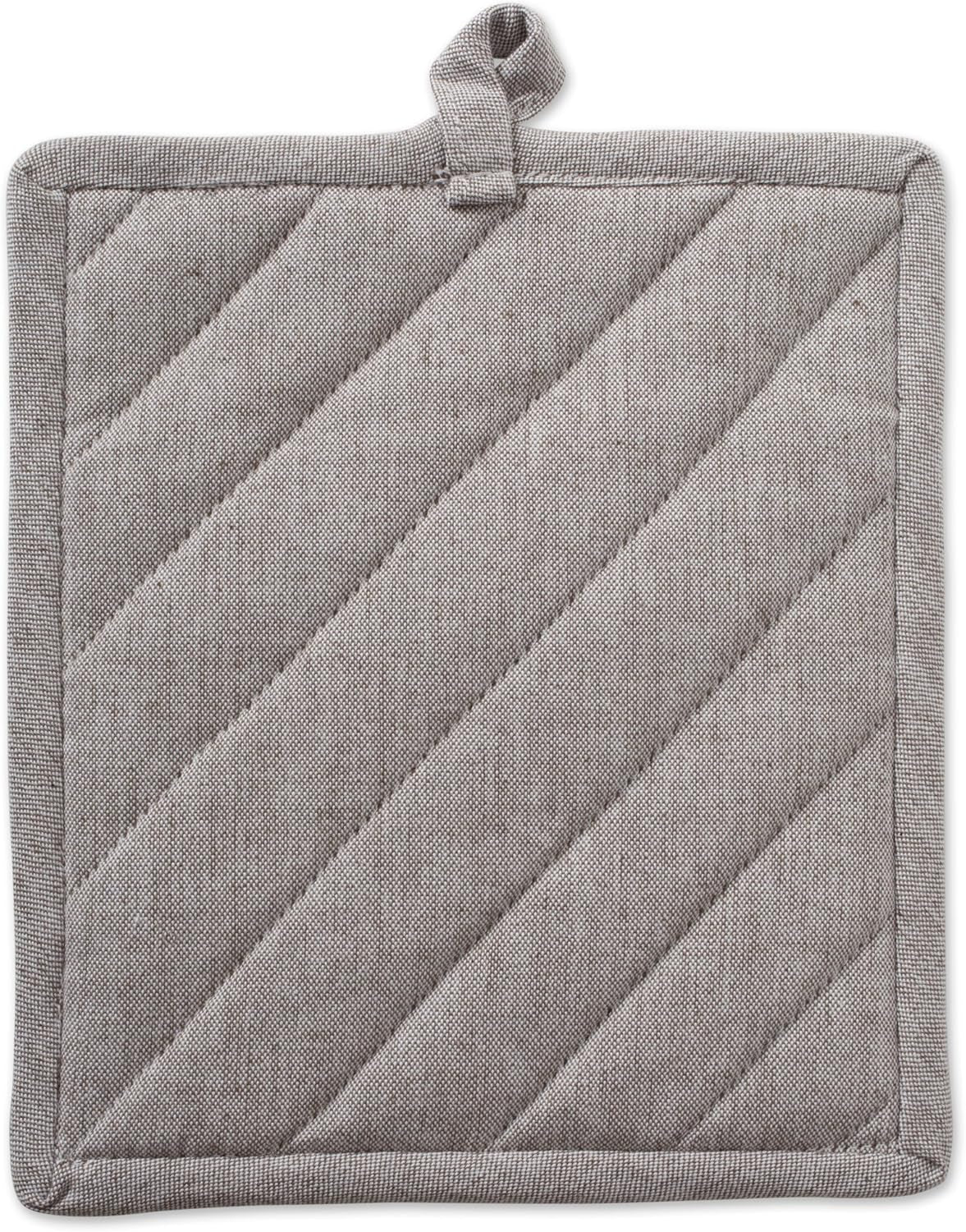 100% Cotton Solid Chambray Kitchen Set, Potholders, Stone, 2 Piece