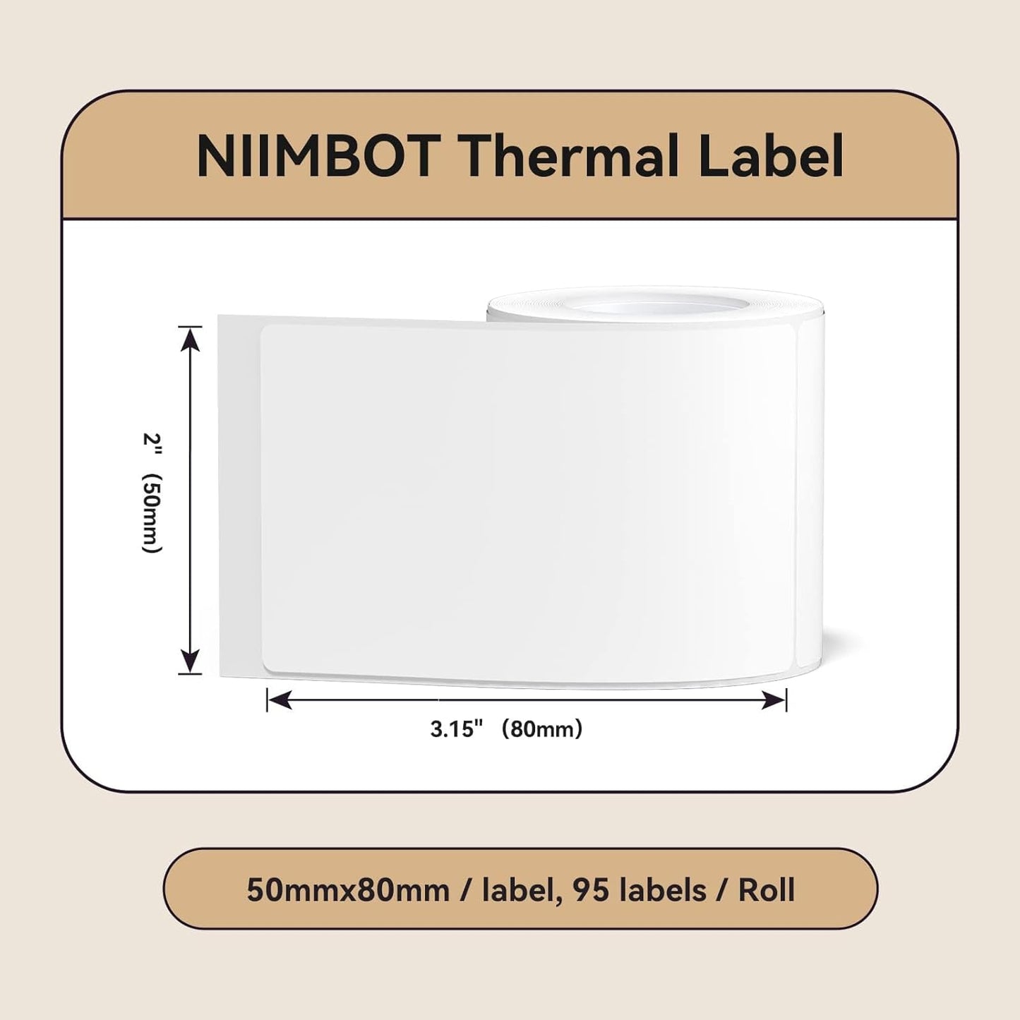 Labels for B21/B1/B3S/K3 Label Printer, Thermal Stickers 2'' X 3.15''(50X80Mm), Waterproof, Oil-Proof Label Tape, 1 Roll of 95 White Sticker Labels