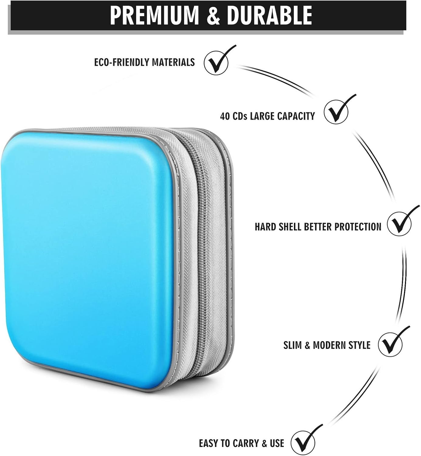 CD Case, Dvds Wallet Holder, CD/DVD Case Wallet 40 Discs Heavy Duty Bag Binder Storage Booklet Album (Sky Blue)