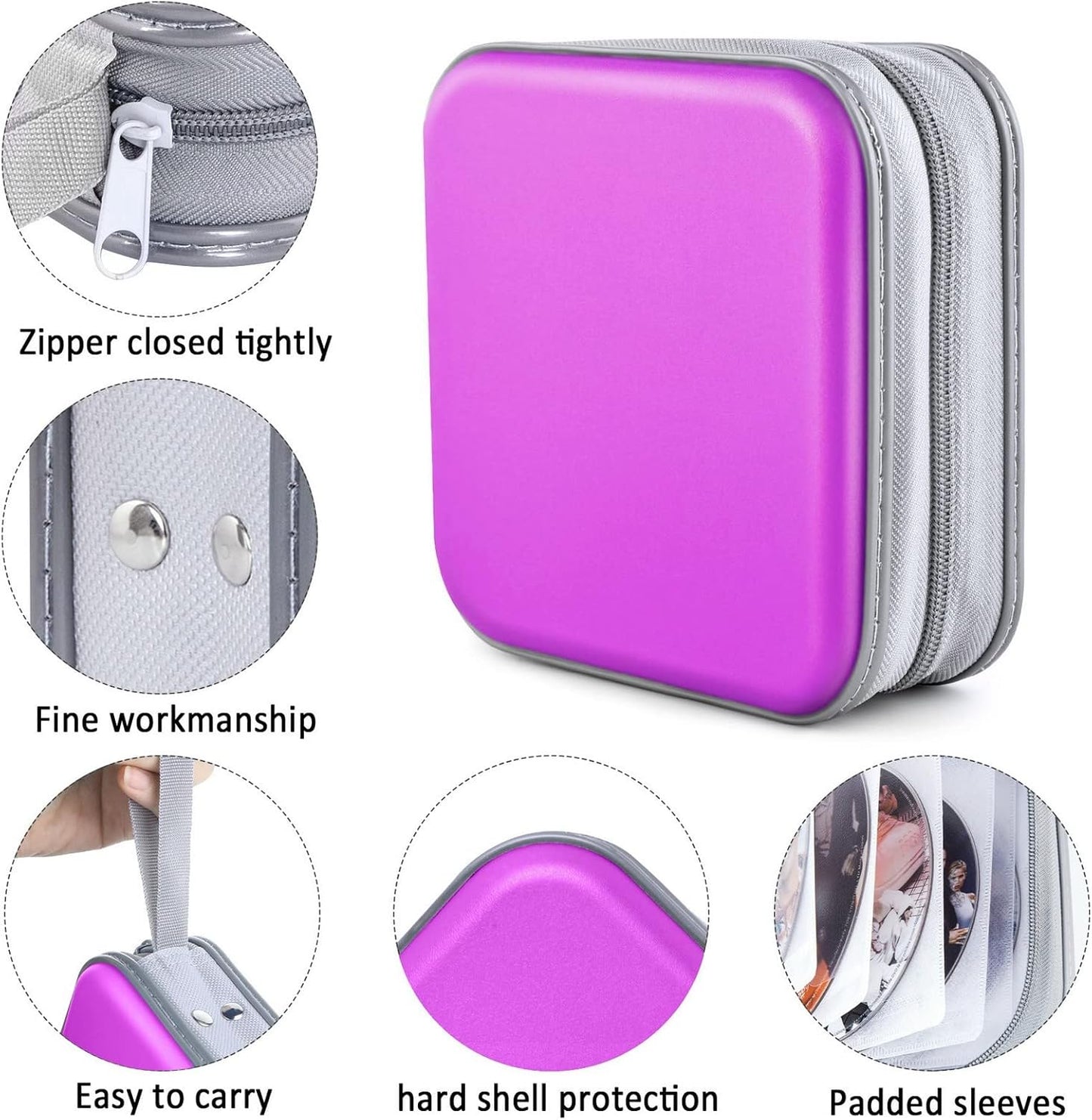 CD Case, Dvds Wallet Holder, CD/DVD Case Wallet 40 Discs Heavy Duty Bag Binder Storage Booklet Album (Puple)