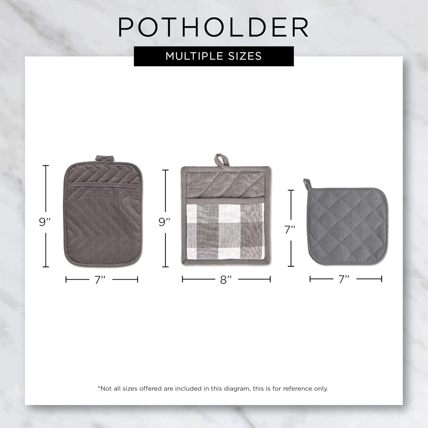 100% Cotton Solid Chambray Kitchen Set, Potholders, Stone, 2 Piece
