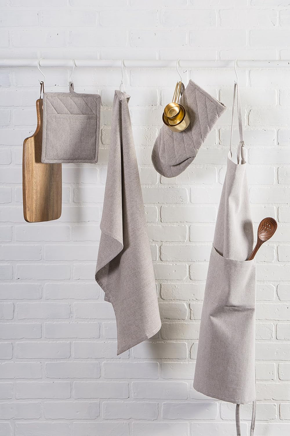 100% Cotton Solid Chambray Kitchen Set, Potholders, Stone, 2 Piece