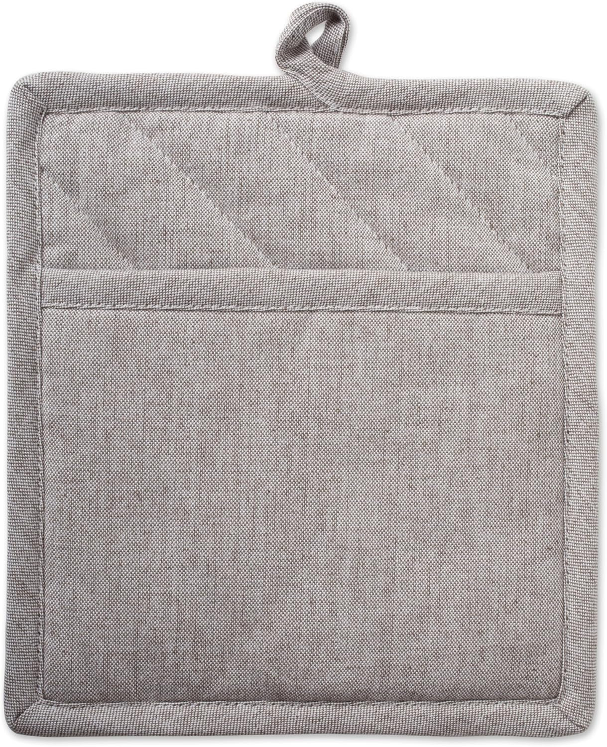 100% Cotton Solid Chambray Kitchen Set, Potholders, Stone, 2 Piece