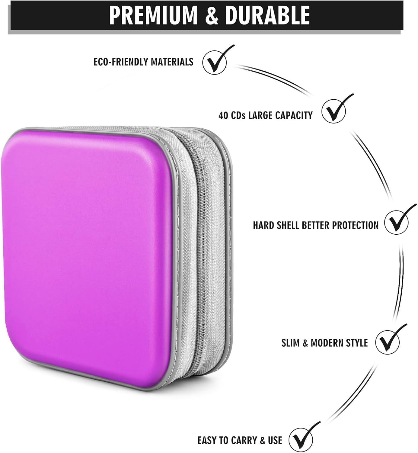 CD Case, Dvds Wallet Holder, CD/DVD Case Wallet 40 Discs Heavy Duty Bag Binder Storage Booklet Album (Puple)