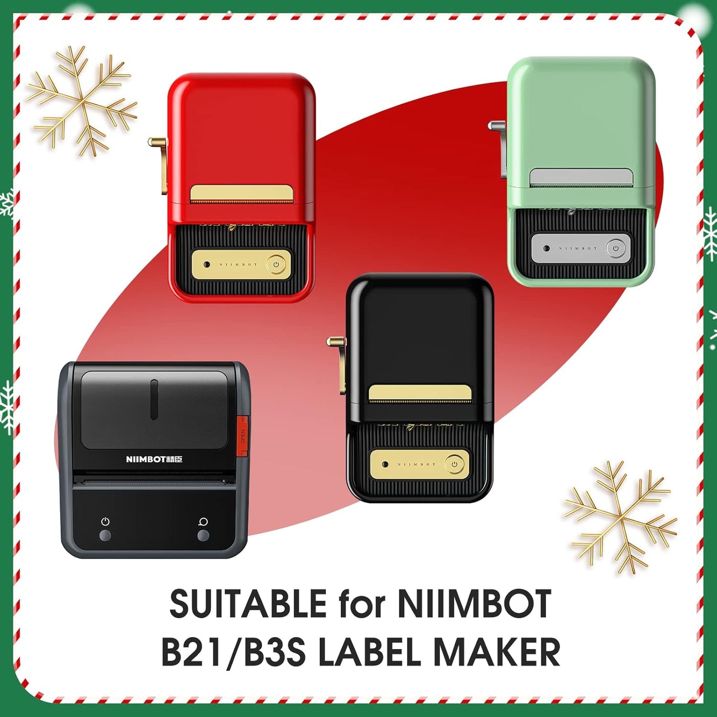 B21 Christmas Labels B1 round Label Tape Christmas Label Maker Tape for Christmas Gift/Party/Mailing, 1.97" X 1.97" (50X50 Mm) 140 Labels/Roll, round Christmas Label Maker Tape
