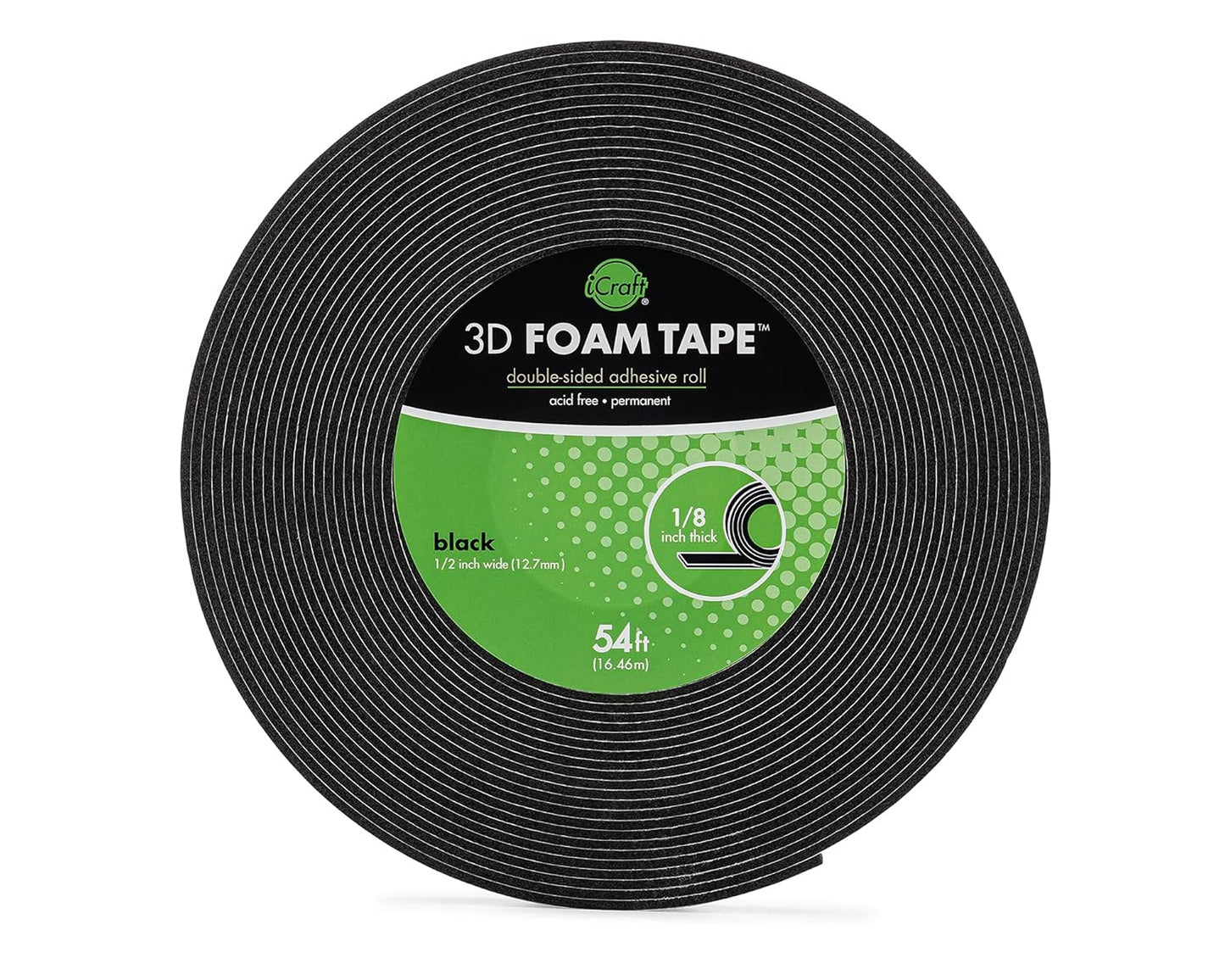 5611 3D Foam Tape Jumbo Rolls, 1/8 Inch 54 Feet, Black
