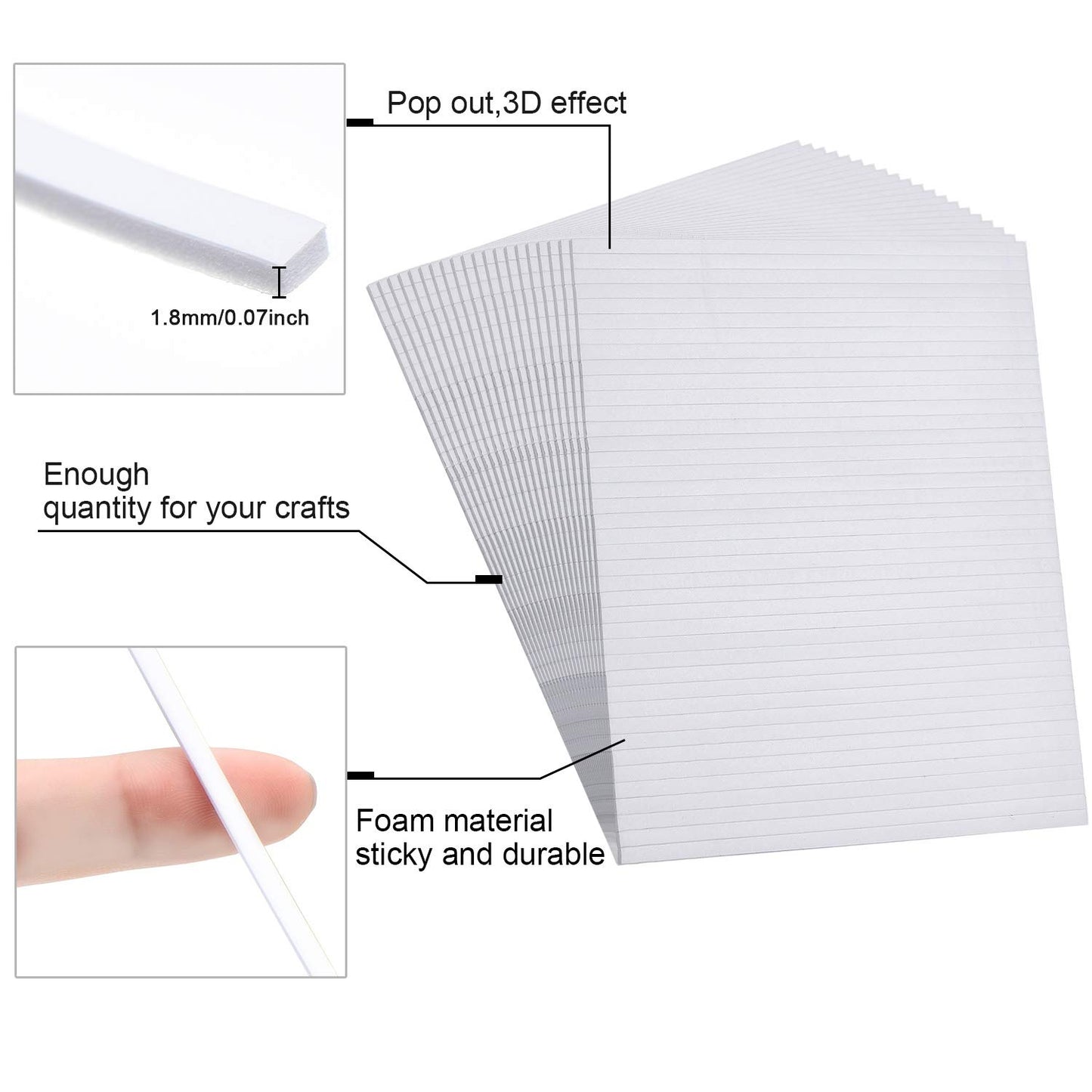 1000 Pieces Foam Sticky Strips Double Sided Dual-Adhesive 3D Foam Tapes Foam Pop Strips Adhesive Mount for Shaker Card Scrapbooking, 20 Sheets (3.9 Inch)