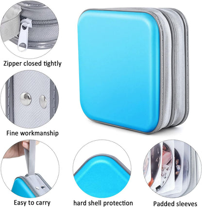 CD Case, Dvds Wallet Holder, CD/DVD Case Wallet 40 Discs Heavy Duty Bag Binder Storage Booklet Album (Sky Blue)