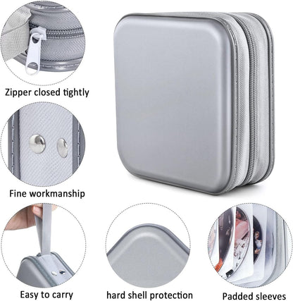CD Case, Dvds Wallet Holder, CD/DVD Case Wallet 40 Discs Heavy Duty Bag Binder Storage Booklet Album (Silver)