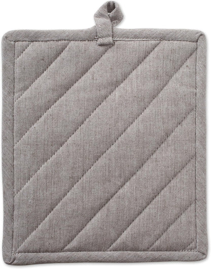 100% Cotton Solid Chambray Kitchen Set, Potholders, Stone, 2 Piece