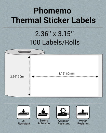 Thermal Sticker Labels- 2.36"X 3.15"(60X80Mm) Thermal Label for M221/M220/M250/M260, for Barcode/Address/Mailing/Logo/Business/Home Tag