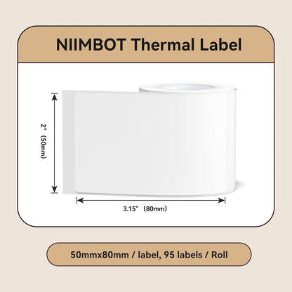 Labels for B21/B1/B3S/K3 Label Printer, Thermal Stickers 2'' X 3.15''(50X80Mm), Waterproof, Oil-Proof Label Tape, 1 Roll of 95 White Sticker Labels