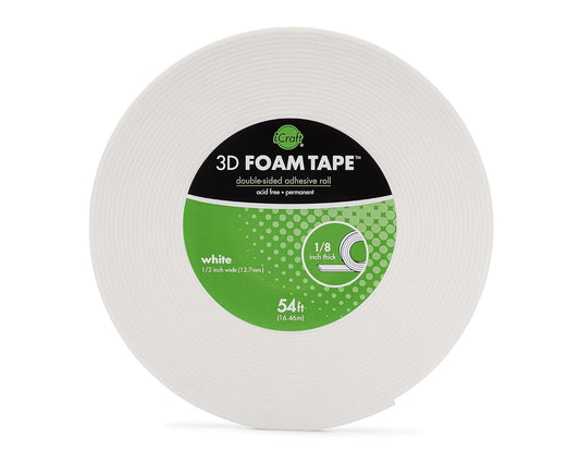 5610 3D Foam Tape Jumbo Rolls, 1/8 Inch 54 Feet, White
