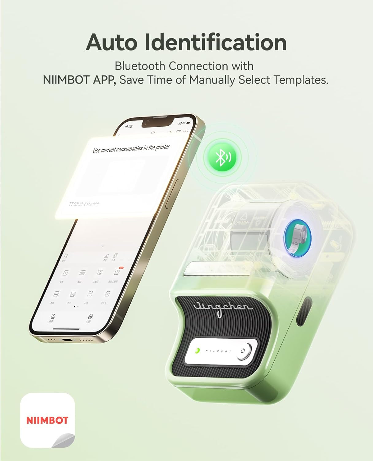 B21 Label Maker Inkless Bluetooth Label Printer, 2 Inch Portable Thermal Sticker Machine for Small Business, Address, Logo, Clothing, Mailing, Candles, Jewelry, Sticker Printer for Gift, Green
