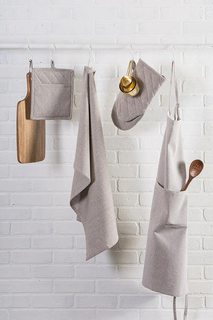 100% Cotton Solid Chambray Kitchen Set, Potholders, Stone, 2 Piece