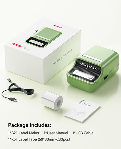 B21 Label Maker Inkless Bluetooth Label Printer, 2 Inch Portable Thermal Sticker Machine for Small Business, Address, Logo, Clothing, Mailing, Candles, Jewelry, Sticker Printer for Gift, Green