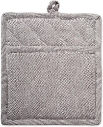 100% Cotton Solid Chambray Kitchen Set, Potholders, Stone, 2 Piece