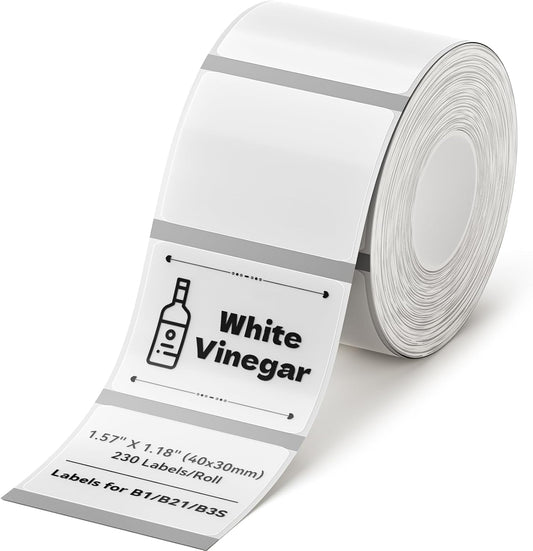 Clear Label Tape for B1/B21/B3S, 1.57" X 1.18" (40X30Mm), 230 Labels/Roll, Thermal Label Sticker for Mason Jar/Spice/Barcode/Qr Code/Address/Small Business
