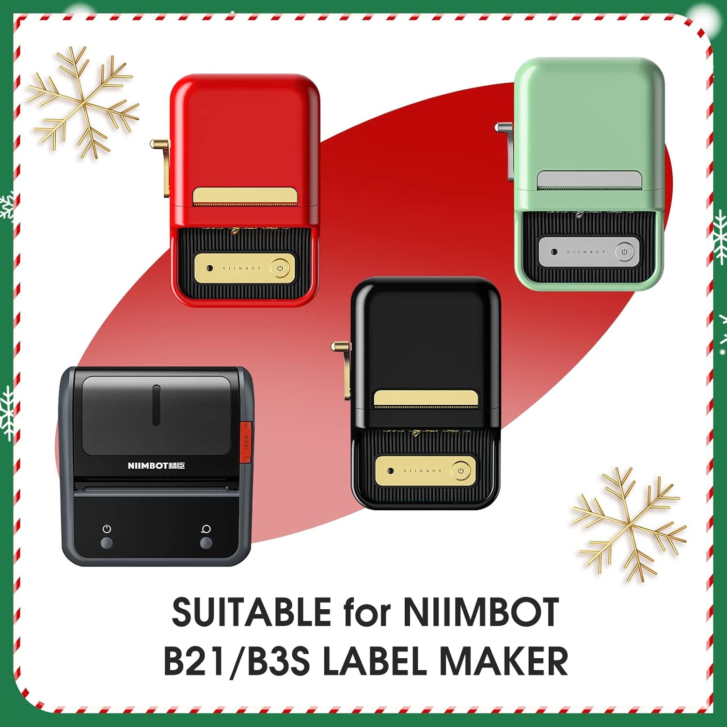 B21 Christmas Labels B1 round Label Tape Christmas Label Maker Tape for Christmas Gift/Party/Mailing, 1.97" X 1.97" (50X50 Mm) 140 Labels/Roll, round Christmas Label Maker Tape