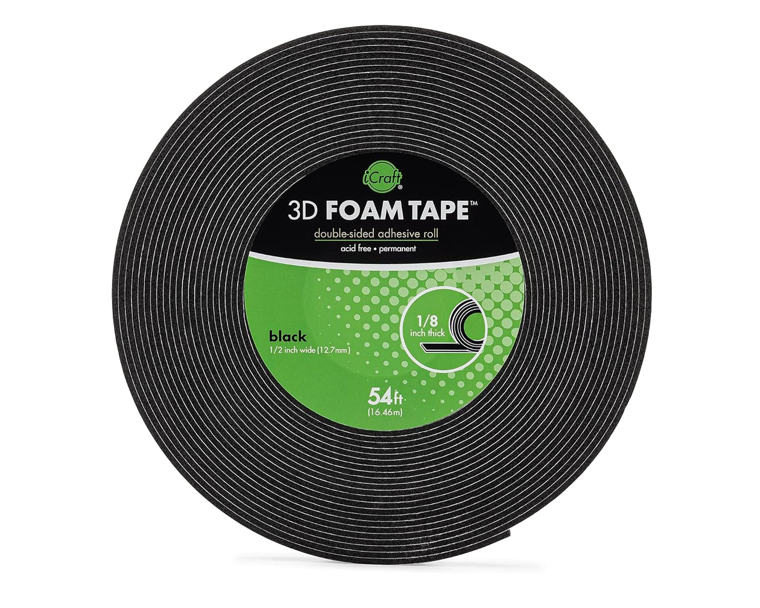 5611 3D Foam Tape Jumbo Rolls, 1/8 Inch 54 Feet, Black