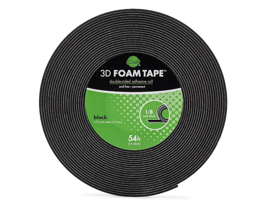 5611 3D Foam Tape Jumbo Rolls, 1/8 Inch 54 Feet, Black