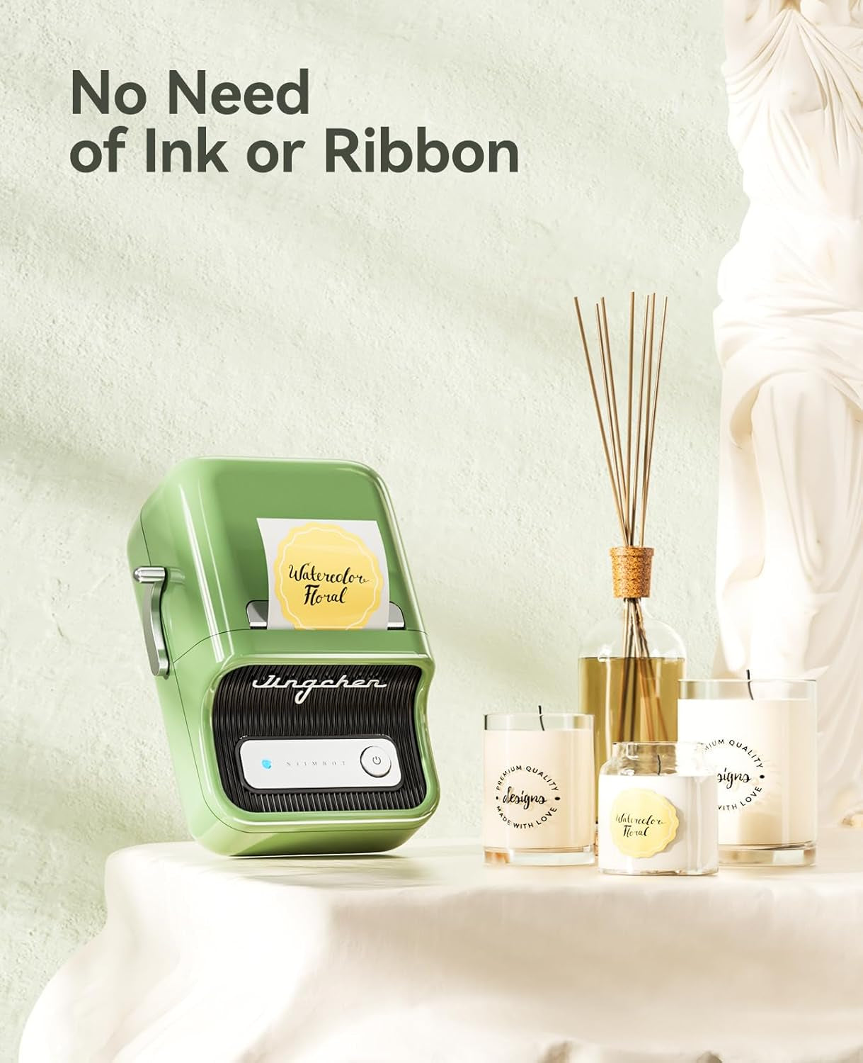 B21 Label Maker Inkless Bluetooth Label Printer, 2 Inch Portable Thermal Sticker Machine for Small Business, Address, Logo, Clothing, Mailing, Candles, Jewelry, Sticker Printer for Gift, Green
