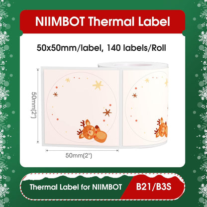B21 Christmas Labels B1 round Label Tape Christmas Label Maker Tape for Christmas Gift/Party/Mailing, 1.97" X 1.97" (50X50 Mm) 140 Labels/Roll, round Christmas Label Maker Tape