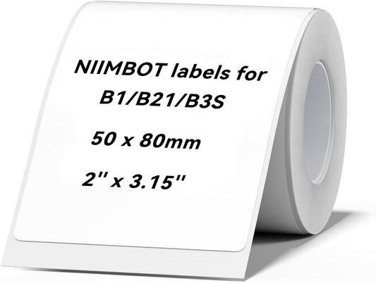 Labels for B21/B1/B3S/K3 Label Printer, Thermal Stickers 2'' X 3.15''(50X80Mm), Waterproof, Oil-Proof Label Tape, 1 Roll of 95 White Sticker Labels